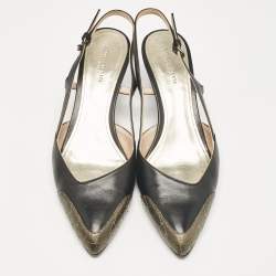 Pre Owned Bottega Veneta Black/Metallic Leather Slingback Pumps Size 38.5
