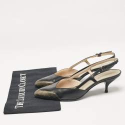 Pre Owned Bottega Veneta Black/Metallic Leather Slingback Pumps Size 38.5