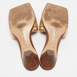 Pre Owned Bottega Veneta Metallic Leather Slide Sandals Size 37