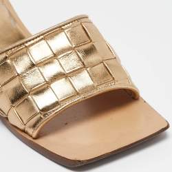 Pre Owned Bottega Veneta Metallic Leather Slide Sandals Size 37