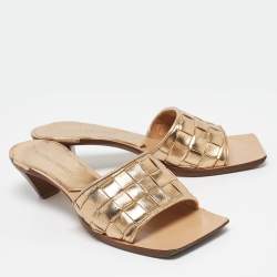 Pre Owned Bottega Veneta Metallic Leather Slide Sandals Size 37