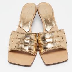 Pre Owned Bottega Veneta Metallic Leather Slide Sandals Size 37