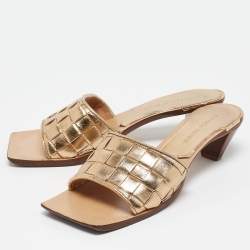 Pre Owned Bottega Veneta Metallic Leather Slide Sandals Size 37