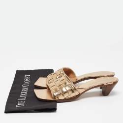 Pre Owned Bottega Veneta Metallic Leather Slide Sandals Size 37