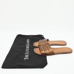 Bottega Veneta Gold Intrecciato Leather Flat Slides Size 37