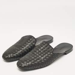 مملوكة مسبقًا Bottega Veneta Black Intrecciato Leather Fiandra Flat Mules Size 40.5