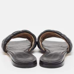 Pre Owned Bottega Veneta Black Leather Lido Flat Sandals Size 38