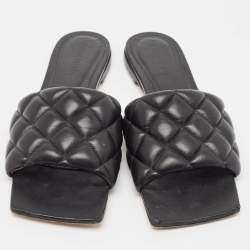Pre Owned Bottega Veneta Black Leather Lido Flat Sandals Size 38