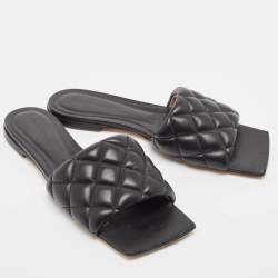 Pre Owned Bottega Veneta Black Leather Lido Flat Sandals Size 38