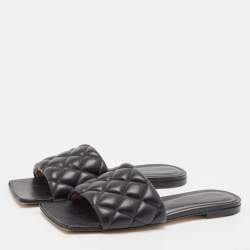 Pre Owned Bottega Veneta Black Leather Lido Flat Sandals Size 38