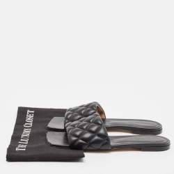 Pre Owned Bottega Veneta Black Leather Lido Flat Sandals Size 38