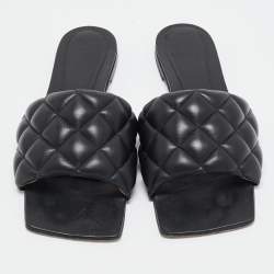 Bottega Veneta Black Leather Lido Flat Slides Size 39