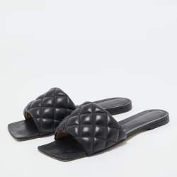 Bottega Veneta Black Leather Lido Flat Slides Size 39