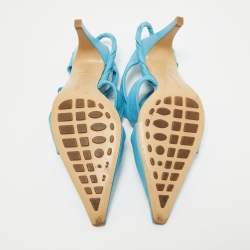 مملوكة مسبقًا Bottega Veneta Blue Leather Slingback Pumps Size 37.5