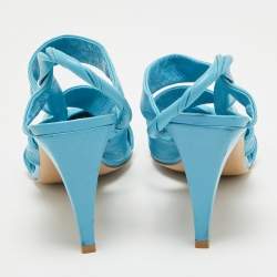 مملوكة مسبقًا Bottega Veneta Blue Leather Slingback Pumps Size 37.5