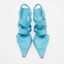 مملوكة مسبقًا Bottega Veneta Blue Leather Slingback Pumps Size 37.5