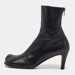 Pre Owned Bottega Veneta Black Leather Ankle Length Boots Size 39