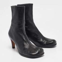 Pre Owned Bottega Veneta Black Leather Ankle Length Boots Size 39
