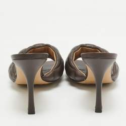 Pre Owned Bottega Veneta Dark Brown Intrecciato Leather Lido Padded Slide Sandals Size 39.5