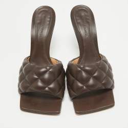 Pre Owned Bottega Veneta Dark Brown Intrecciato Leather Lido Padded Slide Sandals Size 39.5