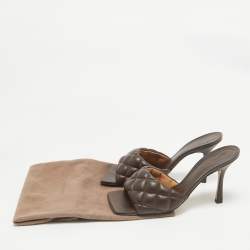 Pre Owned Bottega Veneta Dark Brown Intrecciato Leather Lido Padded Slide Sandals Size 39.5