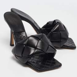 مملوكة مسبقًا Bottega Veneta Black intrecciato Leather Lido Slide Sandals Size 40