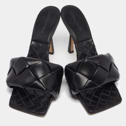 مملوكة مسبقًا Bottega Veneta Black intrecciato Leather Lido Slide Sandals Size 40