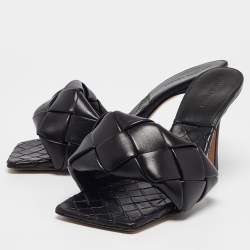 مملوكة مسبقًا Bottega Veneta Black intrecciato Leather Lido Slide Sandals Size 40