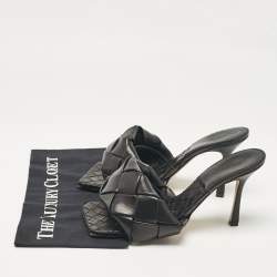 Pre Owned Bottega Veneta Black Woven Leather Lido Slide Sandals Size 42