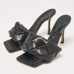 Pre Owned Bottega Veneta Black Woven Leather Lido Slide Sandals Size 42