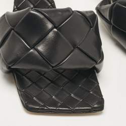 Pre Owned Bottega Veneta Black Woven Leather Lido Slide Sandals Size 42