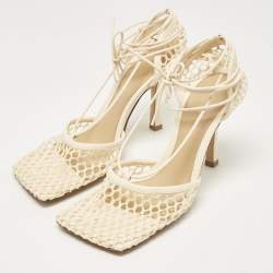 مملوكة مسبقًا Bottega Veneta Cream Leather and Mesh Stretch Ankle Strap Sandals Size 37.5