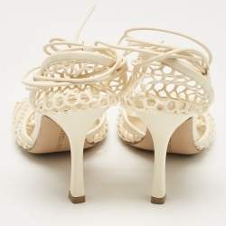 مملوكة مسبقًا Bottega Veneta Cream Leather and Mesh Stretch Ankle Strap Sandals Size 37.5