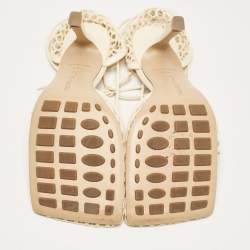 مملوكة مسبقًا Bottega Veneta Cream Leather and Mesh Stretch Ankle Strap Sandals Size 37.5