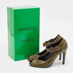 Bottega Veneta Olive Green Patent Leather Mary Jane Pumps Size 40