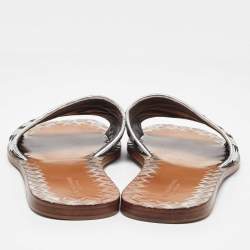 Bottega Veneta Silver Intrecciato Leather Flat Slides Size 39