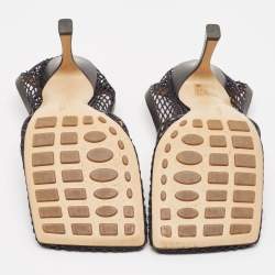 Pre Owned Bottega Veneta Black Mesh and Leather Chain Detail Square Toe Pumps Size 37