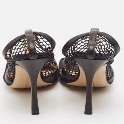 Pre Owned Bottega Veneta Black Mesh and Leather Chain Detail Square Toe Pumps Size 37