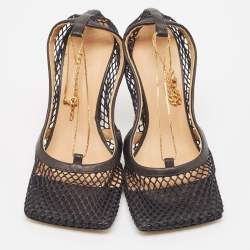 Pre Owned Bottega Veneta Black Mesh and Leather Chain Detail Square Toe Pumps Size 37