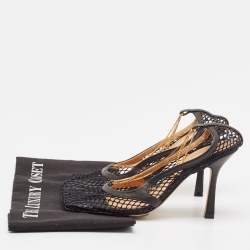 Pre Owned Bottega Veneta Black Mesh and Leather Chain Detail Square Toe Pumps Size 37