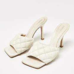 Bottega Veneta Cream Leather Lido Slide Sandals Size 37