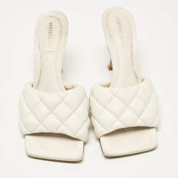 Bottega Veneta Cream Leather Lido Slide Sandals Size 37