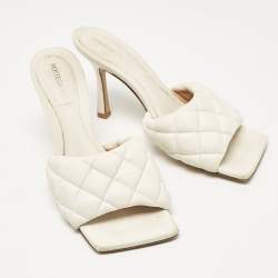 Bottega Veneta Cream Leather Lido Slide Sandals Size 37