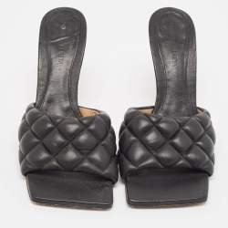 Pre Owned Bottega Veneta Black Leather Lido Slide Sandals Size 39