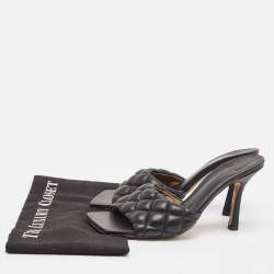 Pre Owned Bottega Veneta Black Leather Lido Slide Sandals Size 39