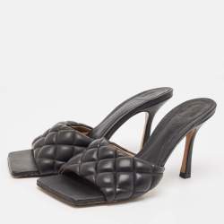 Pre Owned Bottega Veneta Black Leather Lido Slide Sandals Size 39