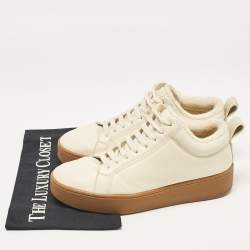 Pre Owned Bottega Veneta Cream Leather Lace Up Sneakers Size 37