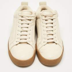 Pre Owned Bottega Veneta Cream Leather Lace Up Sneakers Size 37