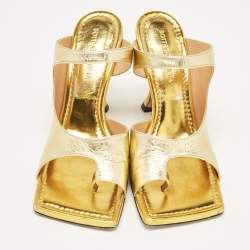 مملوكة مسبقًا Bottega Veneta Gold Leather Square Toe Slide Sandals Size 37