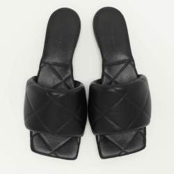 Bottega Veneta Black Quilted Leather Lido Flat Slides Szie 39